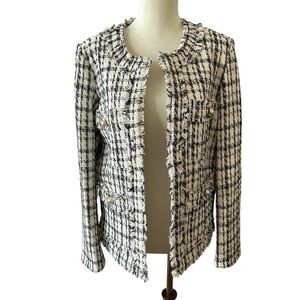 NANETTE LEPORE BLAZER NWT 10 BLACK CREAM TWEED BOUCLE PEARL BUTTONS CAREER CHIC